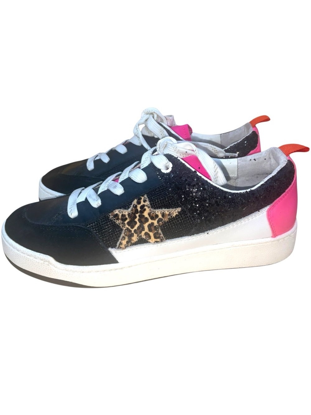 Steve Madden Women's Sneakers Leather, Cow Hair & BLK Glitter Size 8.5M Like New
